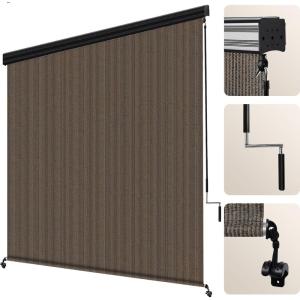 imageArtpuch Outdoor Roller Shade 6 W x 6 H Fabric Blind Gray Outdoor Roll Up Shade with Aluminum Valance Wand Operation Exterior Roller Shade Cloth for Patio Porch GazeboMocha