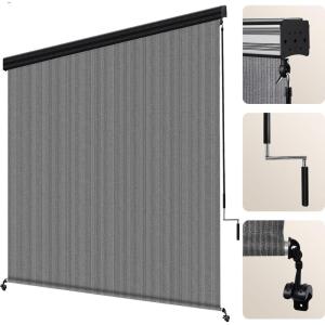 imageArtpuch Outdoor Roller Shade 6 W x 6 H Fabric Blind Gray Outdoor Roll Up Shade with Aluminum Valance Wand Operation Exterior Roller Shade Cloth for Patio Porch GazeboGray